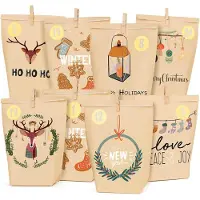 Sonstiges Adventskalender Bastelset mit 24 Papier Weihnachtstüten, Holzklammern und nummerierten Aufklebern