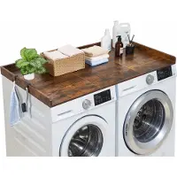 Vevor Arbeitsplatte für Waschmaschine & Trockner (137 x 69,9 cm) mit Erhöhtem Rand & Haken, zur Organisation und Aufbewahrung im Wäscheschrank Speisekammer Küchentheke, 113 kg Belastbar, Braun