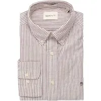 Gant für Herren. 3000230 Oxford-Hemd Regular Fit mit granatroten Streifen (M), Lässig, Kastanienbraun, Baumwolle, Klassisch, Langarm
