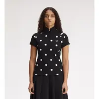Fred perry für Damen. SG3104 Schwarz gepunkteltes Poloshirt (36), Lässig, Baumwolle, Kurzarm