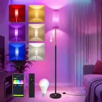 Vasagle LED Stehlampe Dimmbar mit RGB, Höhenverstellbare Standleuchte für Wohnzimmer, 25 x 25 x 148-178 cm, Schwarz