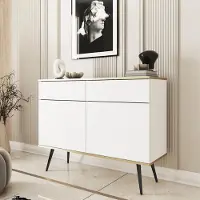 Ravio Kommode Sideboard FORNO Weiß Gold Glamour Art Deco 2-türig 2 Schubladen Schwarze Füße