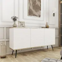 Ravio Kommode FORNO Weiß Rillenfront Glamour Art Deco 160cm schwarze Füße
