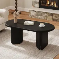 Merax ovaler Couchtisch mit dekorativen Tischbeinen, Wohnzimmertisch aus MDF, Salontisch Kaffeetisch Beistelltisch, Wohn‑ und Aufenthaltsraum, Schwarz