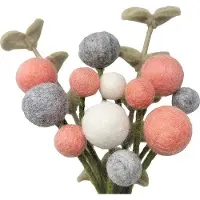 Unyqoos Filzblumen-Bouquet Hanni – 14 handgefertigte Scandi-Blumen (rosa/weiß/grau), Blüten Ø 3,5 & 2,5 cm, Stiel 30 cm, 100% Schurwolle, Fair-Trade