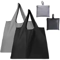 Benza Ibenzoa Faltbare Einkaufstaschen 2er-Set, wiederverwendbar & waschbar, Oxford-Stoff, 64×53 cm, bis 22 kg, Extra-Innenfach, Schwarz + Grau, kompakt 12,5×12,5 cm, 110 g/Stück