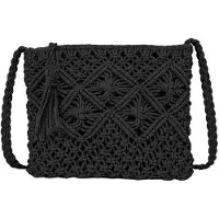 Benza Ibenzoa Handgefertigte schwarze Schultertasche – kompakte gewebte Clutch 25 x 19 cm aus hochwertigem Gewebe, Platz für Portemonnaie & Handy, ideal für Urlaub & Strand