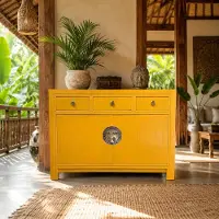 OPIUM OUTLET Chinesische Kommode Asia Sideboard orientalischer Schrank asiatische Möbel Anrichte Hochzeitsschrank komplett montiert gold-gelb