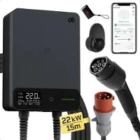 De Wallbox-Ladestation für Elektrofahrzeuge, fest installiert, 22 kW, Typ 2, mit 15 Metern Kabel