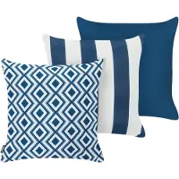 Beliani Gartenkissen 3er Set Marineblau u. Weiß Stoffbezug mit Füllung 45x45 cm Geometrisch Gestreift Einfarbig Moderne Dekokissen für Draußen Outdoor