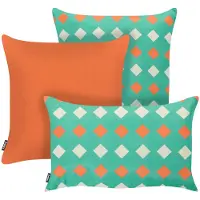 Beliani Gartenkissen 3er Set Bunt Stoffbezug mit Füllung 45x45 cm u. 30x50 cm Geometrisch Einfarbig Retro-Design Dekokissen für Draußen Outdoor