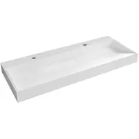 CERANO Waschbecken aus Gussmarmor Vita – für Wandmontage oder Aufsatz – 2 Löcher für den Wasserhahn – weiß, glänzend – 120x46 cm