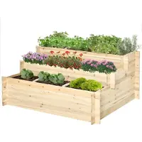 Outsunny Hochbeet, 3-stufige Blumenkasten, Pflanzenbeet, Kräuterbeet für Garten