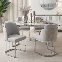 OKWISH 2er-Set Esszimmerstuhl mit Metallbeinen, Küchenstuhl Doppelte Rückenlehnenstruktur, Chenille,Grau,für Küche oder Esszimmer