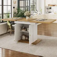 Sonstiges Esstisch ausziehbar mit Stauraum und Reliefmuster 110-140x70x76.5 cm Weiß/Holzfarbe