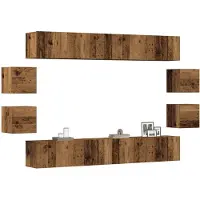 vidaXL 8-tlg. TV-Schrank-Set Wandmontage Altholz-Optik Holzwerkstoff