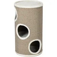 PawHut Kratztonne, Katzenkratzbaum mit 3 Höhlen, Spieltonne für Katzen, Braun