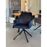 Einrichtungsdesign24 City Monolith Esszimmerstuhl – Drehbarer Samt-Stuhlsessel mit Armlehnen & Rückholfunktion.Farbe:Monolith 79 Dunkelblau
