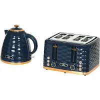 HOMCOM Wasserkocher-Toaster-Set mit 1,7 L Wasserkocher, 4 Scheiben-Toaster Blau