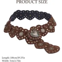 OEM Breiter Ledergürtel mit Lochmuster in Herzform für Damen – Western-Stil Gürtel mit Metallspange – Bohème-Chic Accessoire mit runden Details – Moderner, breiter Gürtel für Frauen