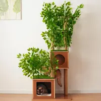 MODFU Katzenbaum 175 cm, XXL Katzenkratzbaum mit 2 Katzenhöhlen, Sisal-Kratzstämmen und Kletterebenen, Katzenmöbel im Baumdesign für mehrere Katzen, Braun+Grün