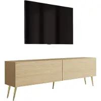 3Xeliving TV-Schrank Füße schräg gold, Eiche Geölt, 170 x 32 x 52 cm