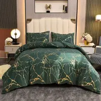 Benza Ibenzoa Bettwäsche-Set 135×200 cm – Dunkelgrün & Gold Marmor, wendbar, weiche gebürstete Mikrofaser, 80×80 cm Kissenbezug mit Reißverschluss, Glitzer‑Akzente,