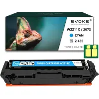 Evoke Kompatible Tonerkartusche mit HP-Chip 207X W2211X Cyan, 2450 Seiten, für HP Color LaserJet Pro M255dw/M255nw, MFP M283fdw/M283fdn/M283cdw