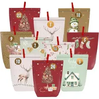 Sonstiges Adventskalender zum Befüllen, 24 Papier-Adventstüten mit Zahlenaufklebern, Rot