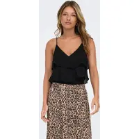 ONLY Trägertop "ONLLINN LIFE FLOUNCE SINGLET WVN NOOS", Damen, Gr. XL, schwarz, Web, Obermaterial: 100% Polyester, unifarben, regular fit normal, V-Ausschnitt, Tops Trägertop, Kunstfaser, regular fit