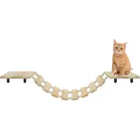 Merkloos Komplette Katzen-Hängebrücke - Kletterwand aus Massivholz mit stabilen Seilen