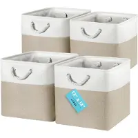 Merkloos Set aus 4 Beige/Weißen Aufbewahrungskörben mit Griffen