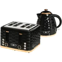 HOMCOM Wasserkocher Toaster Set mit 1,7L Wasserkocher 4 Scheiben Toaster Schwarz