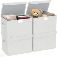 Merkloos Set aus 4 Faltbaren Aufbewahrungsboxen mit Deckel 38 x 25 x 25 cm