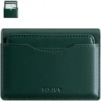Markenlos Kleine Geldbörse aus Leder für Herren und Damen mit abnehmbarem ID-Fenster – Minimalistische Geldtasche in Grün