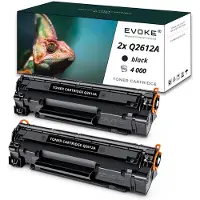 Evoke kompatibler Toner für HP 12A Q2612A 2x Schwarz 4000 Seiten LaserJet 1010 1012 1015 1018 1020 1022 1022N 1022NW 3015 3020 3030 3050 3052 3055; M1005 M1319F