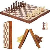 Merkloos s magnetisches Schachspiel aus Holz mit Aufbewahrungsfächern