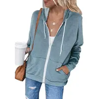 Merkloos Damen Hoodie mit Reißverschluss - Lange Ärmel und Kordelzug, Leichtgewicht, Himmelblau