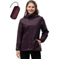 Merkloos Wasserdichte Faltbare Regenjacke für Damen - Leichtes Atmungsaktives Windjacke (Brombeeren)
