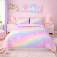 Merkloos Solidchoice - Bettbezug "Rainbow Galaxy" in den Maßen 135 x 200 cm für Mädchen, mit 2 Kopfkissenbezügen 80 x 80 cm