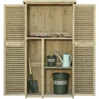 Outsunny Gartenschrank Holz Geräteschuppen 4 Fächer mit Asphaltdach Grau