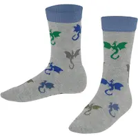 Falke Flying Dragons Kinder Socken, 35-38, Grau, Motiv,Tier, Baumwolle