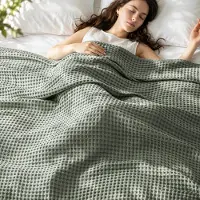 Merkloos Decke aus 100% Baumwolle, 150 x 200 cm, Waffelstruktur, atmungsaktiv, Grün
