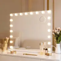 Songmics Kosmetikspiegel mit Beleuchtung, 15 LEDs, Dimmbar, 3 Lichtfarben, 62 x 90 x 5,7 cm, Weiß