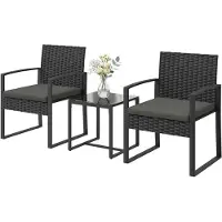 Outsunny Rattan Bistroset, 3 teiliges Gartenmöbel-Set mit 2 Gartenstühlen