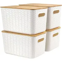 Merkloos Aufbewahrungsbox Große Kapazität - Bambusdeckel - Stapelbare Boxen - Dekorativer Organizer - Kunststoff Aufbewahrungskorb - Langlebiges Design