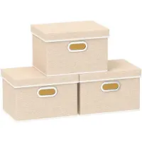Merkloos 3 Stück Waschbare Aufbewahrungsboxen mit Deckel, Beige