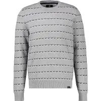 Lerros Strickpullover "Strickpullover mit geometrischem Muster aus Mischgewebe", Herren, Gr. L, grau (platinum grau melange), 53% Baumwolle, 47% Nylon, Rundhals, Pullover Strickpullover