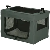 PawHut Hundetasche Hundebox mit Meshfenster, Katzentransportbox mit Kissen, Grau