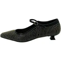 Marc Ellis Damenschuhe mit flachem Absatz aus echtem Leder, schwarz, mit goldenen Nieten